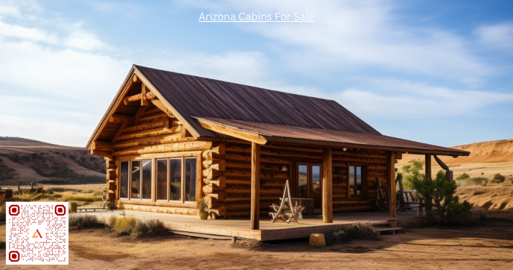 Arizona Log Cabin with small badlands in background. See cabins for sale like this on Airdeed