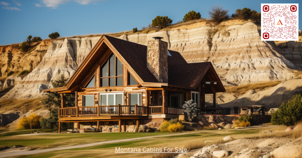 Montana Cabin with badlands in the background. Search Montana cabins for sale on Airdeed