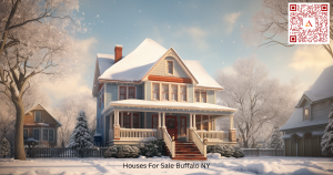 Home in Buffalo NY with windows, stairs and porch with light snow. A typical house for sale buffalo ny on Airdeed Homes