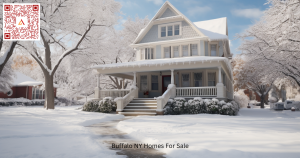 Home in Buffalo NY with windows, door and porch with light snow. A typical Buffalo houses for sale on Airdeed Homes