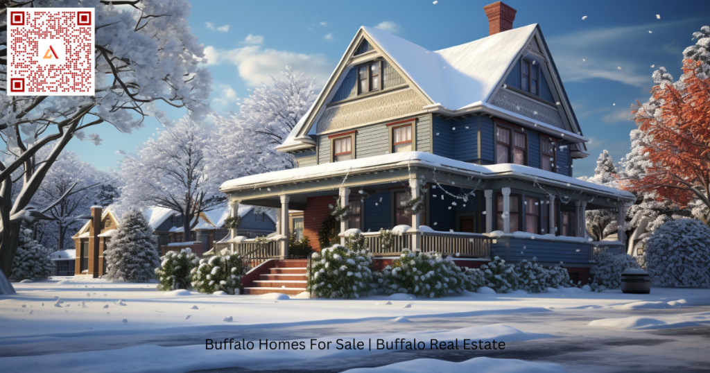 Buffalo NY Home on a sunny day with snow on roof and driveway from night before. A typical Buffalo homes for sale on Airdeed Homes