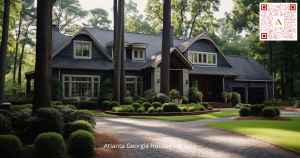Traditional style atlanta house with trees surrounding entrance door and windows. Typical home for sale in atlanta georgia on Airdeed Homes