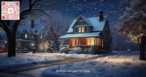 Home in Buffalo NY with lights on , stairs and porch with light snow at night. A typical home for sale buffalo ny on Airdeed Homes