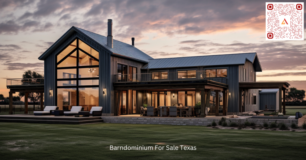 Texas Barndominium with black siding and metal rood with tons of windows for natural lighting. A typical barndominium for sale in Texas on Airdeed Homes.