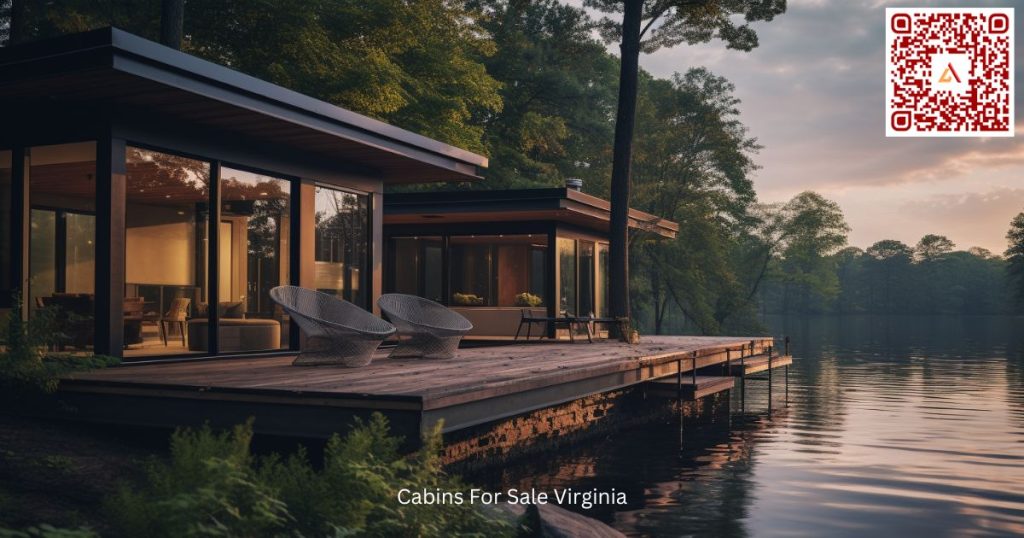 Virginia cabin on a lake with a dock and large windows. Typical cabin for sale in va on airdeed